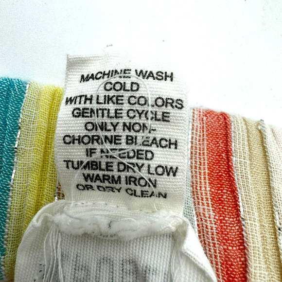 FOR THE REPUBLIC 2X Pastel Rainbow Stripe Metallic Boho Capri Pant Button Fringe - Picture 5 of 8